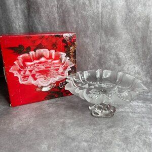 Vintage Mikasa Footed Bon Bon Christmas Candy Dish Embossed Holiday Design